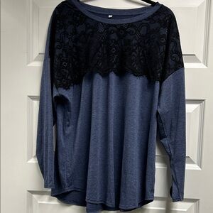 Chic Black and Blue Lace Women's Long Sleeve Top
